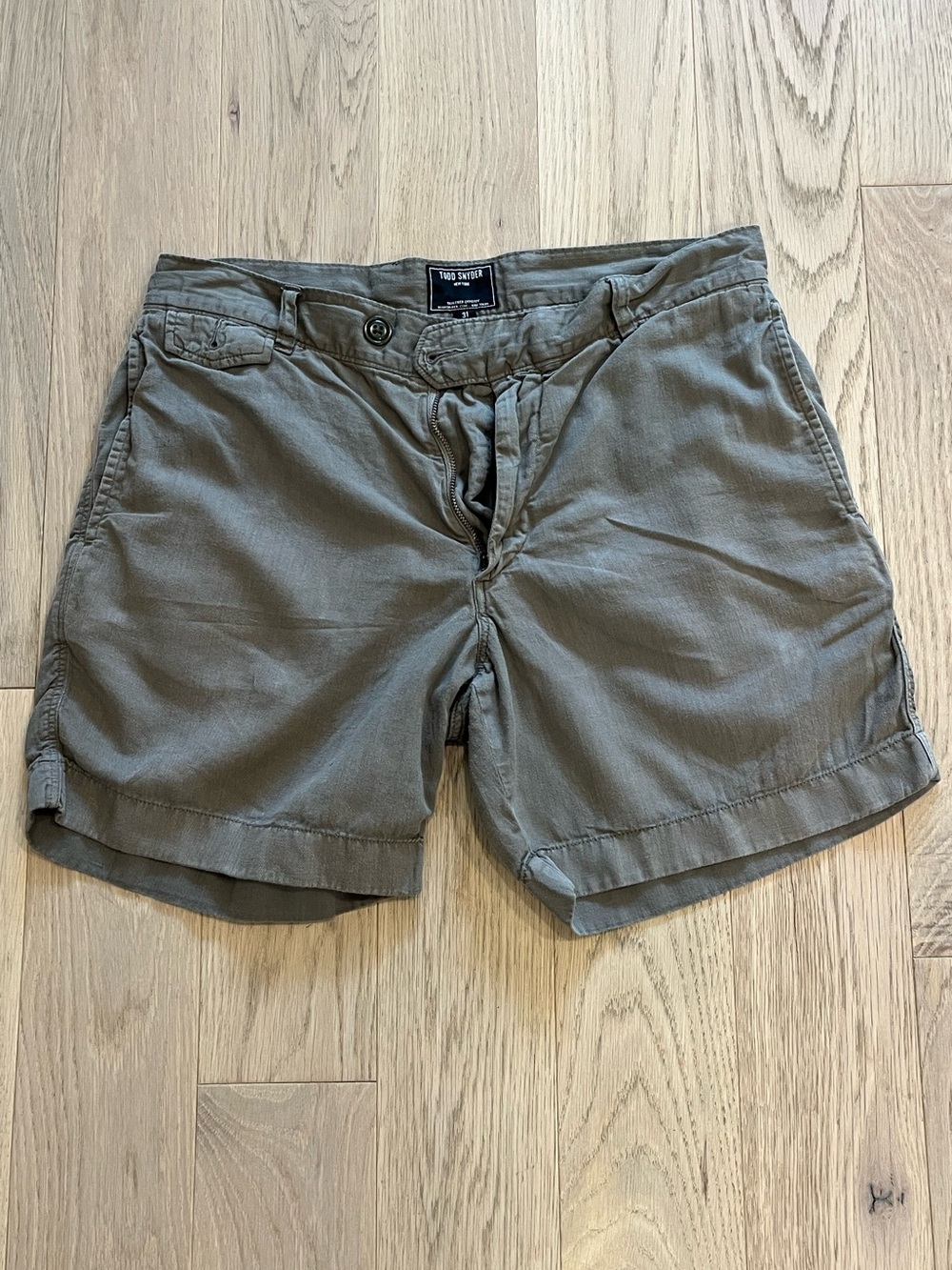 Todd Snyder Hudson Shorts Olive Linen Cotton Size 31 - 7”